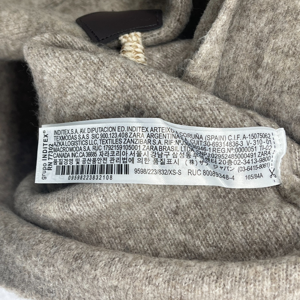 ZARA Sweater Womens XS S Wool Blend Oversized Cardigan Toggle Coatigan Beige - Picture 9 of 12